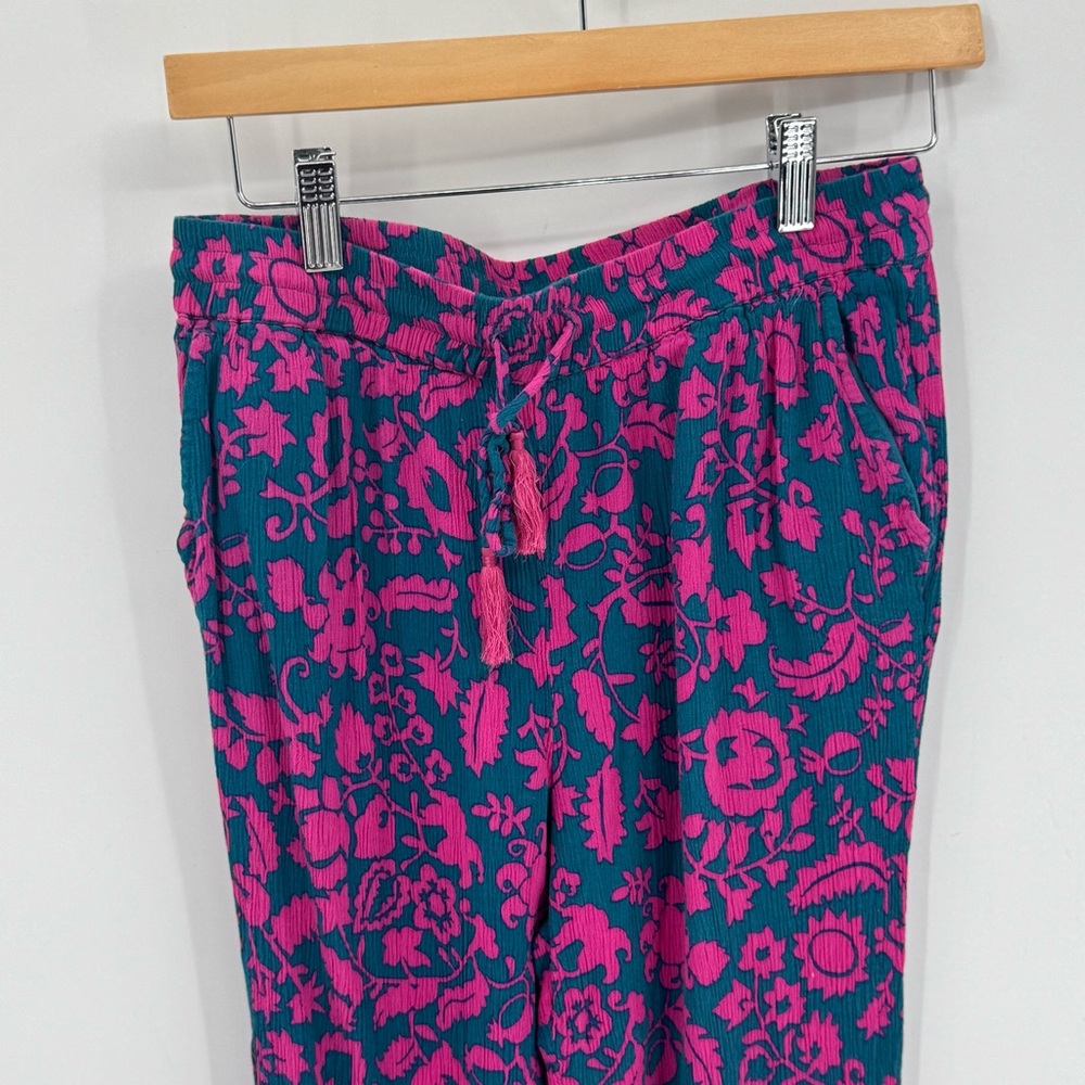 Boden Bembridge Floral Tapered Cropped Pants Pink Teal Drawstring Women’s 6R - Picture 3 of 8
